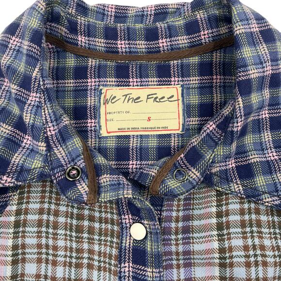 We The Free Womens Boho Blue Layer It Up Plaid Button Up Layered Shirt Sz S - Picture 12 of 16